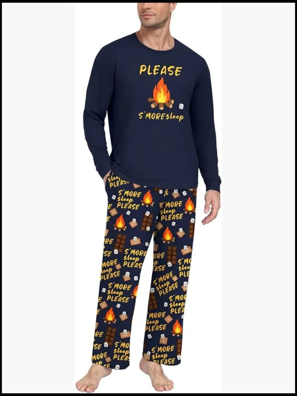 Men's Long Sleeve Pajama Set, Soft Polyester Sleepwear, Loose Fit